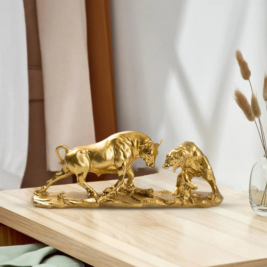 Bull & Bear Gold Resin Statue