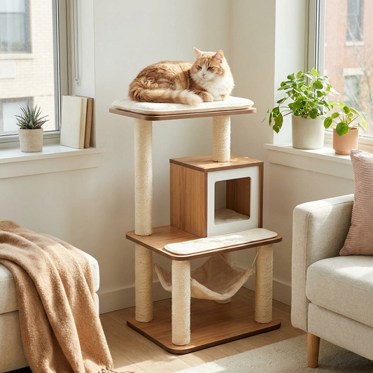 GBC lifestyle — small-4in1-cat-tree-tower-with-selfgrooming
