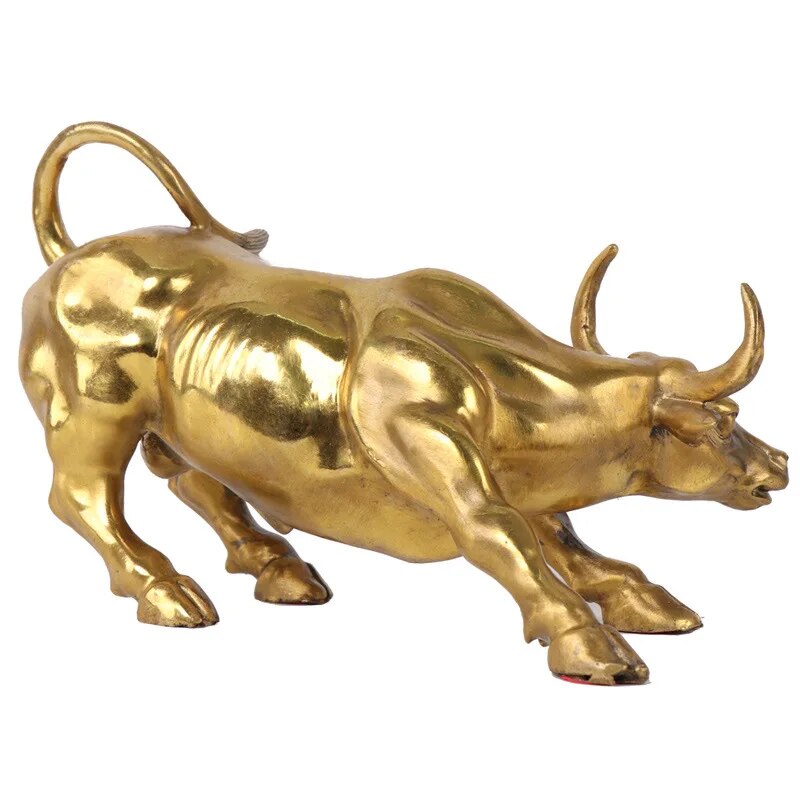 Gold Brass Stock Market Bull Statue