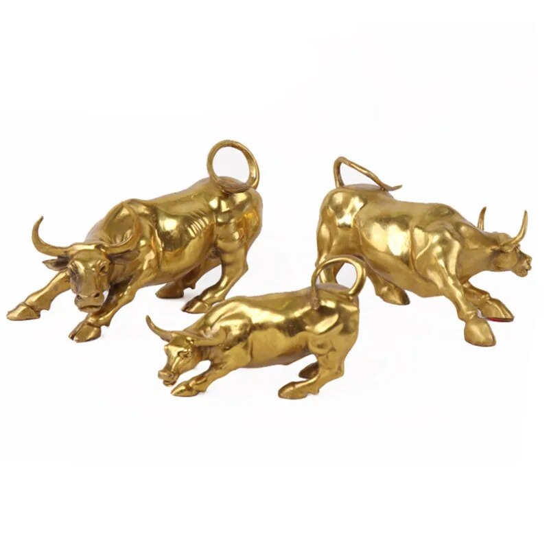 Gold Brass Stock Market Bull Statue