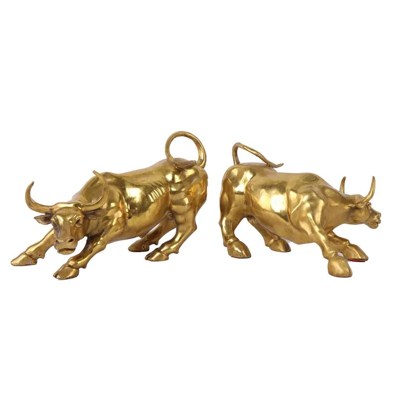 Gold Brass Stock Market Bull Statue