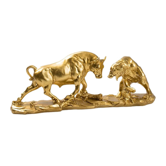 Bull & Bear Gold Resin Statue