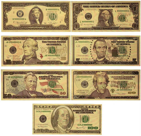 Luxurious 7-Piece Gold Plated US Dollar Banknotes Craft Set