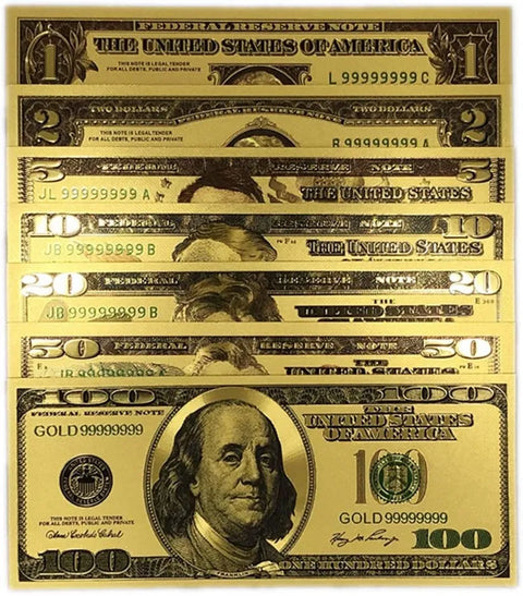 Luxurious 7-Piece Gold Plated US Dollar Banknotes Craft Set