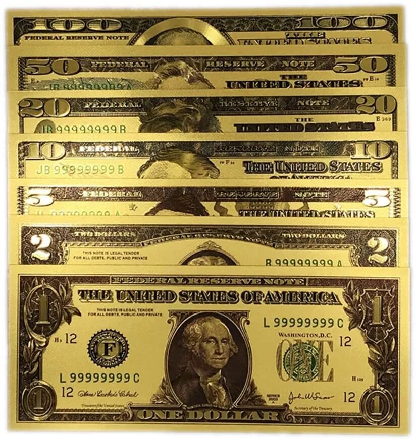 Luxurious 7-Piece Gold Plated US Dollar Banknotes Craft Set