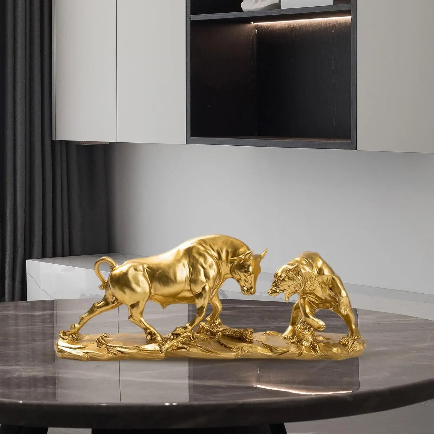 Bull & Bear Gold Resin Statue