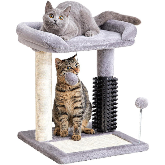 4-in-1 Cat Tree Tower with Self-Grooming Brush